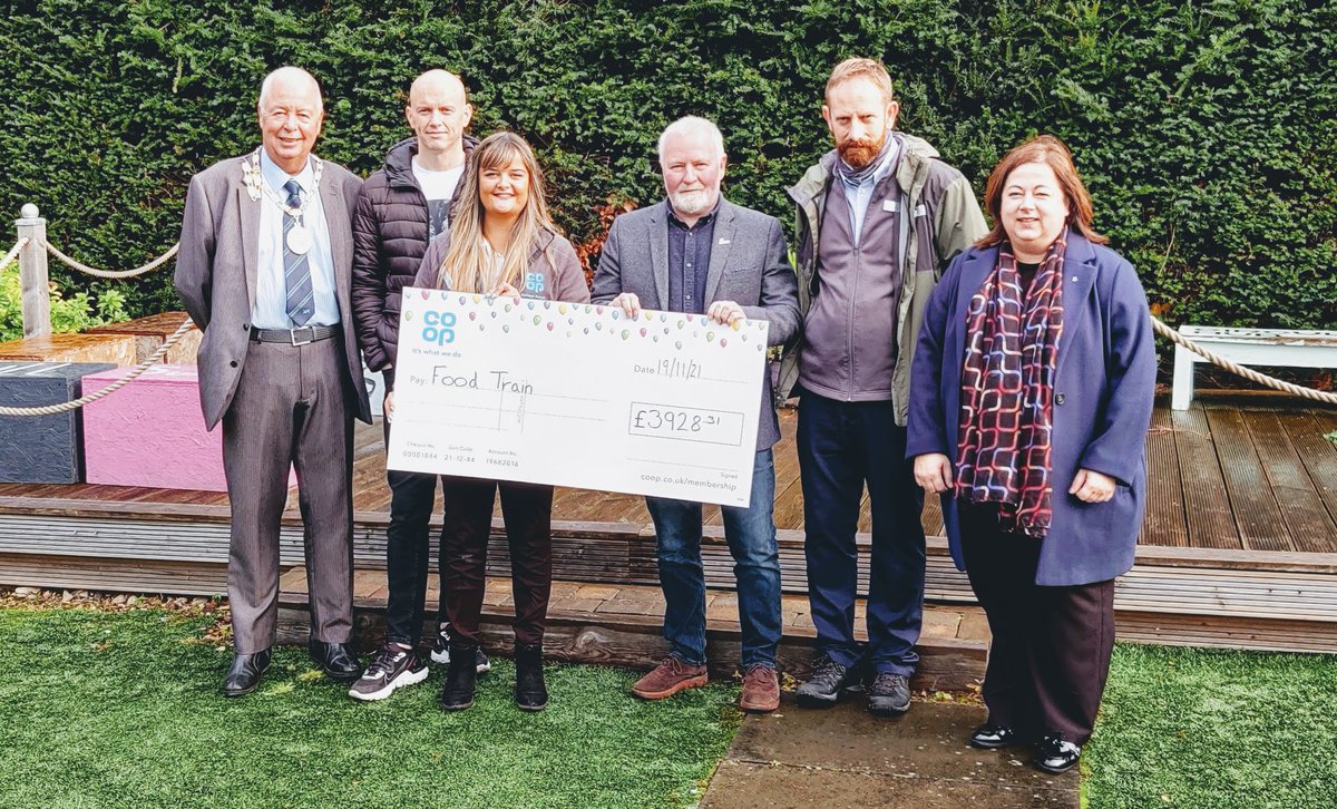 Delighted to receive cheque from <a href="/coopuk/">Co-op</a>
 Community Fund from <a href="/BeccaCromarMP/">Becca Cromar Member Pioneer</a>
 with <a href="/EastRenCouncil/">East Renfrewshire</a> Provost <a href="/FletcherEastRen/">James Fletcher</a>
 and @kirstenoswald MP to help fund <a href="/FoodTrainScot/">Food Train</a>
 activities in East Renfrewshire. Tnx <a href="/YE_Scotland/">Young Enterprise Scotland</a>
 Rouken Glen for hosting.