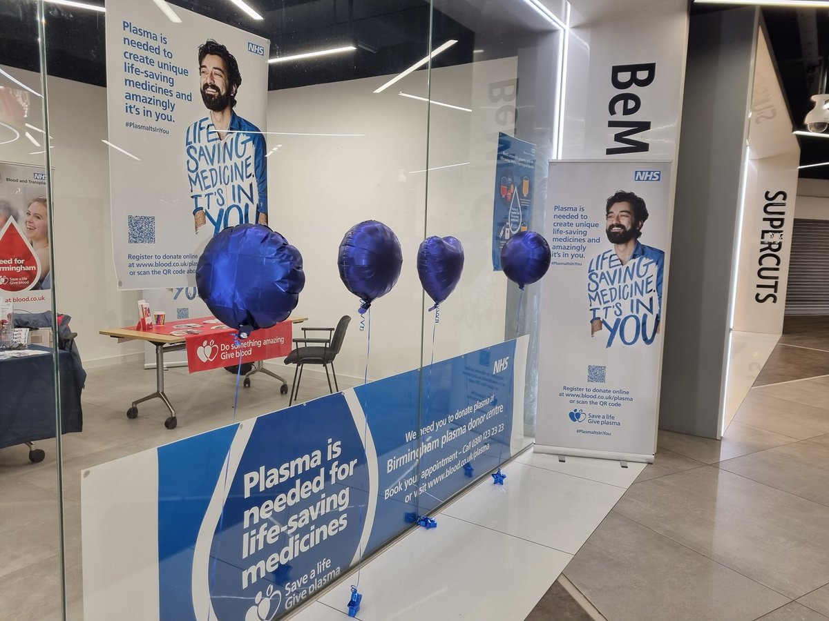 PreetpalC's tweet photo. Our team is recruiting plasma donors today at a pop up shop at The Link-  Bullring in Birmingham. Drop in to find out more and register your interest. Plasma saves lives #PlasmaItsInYou #GivePlasma #SaveLives @GiveBloodNHS https://t.co/ItToK1nNuI