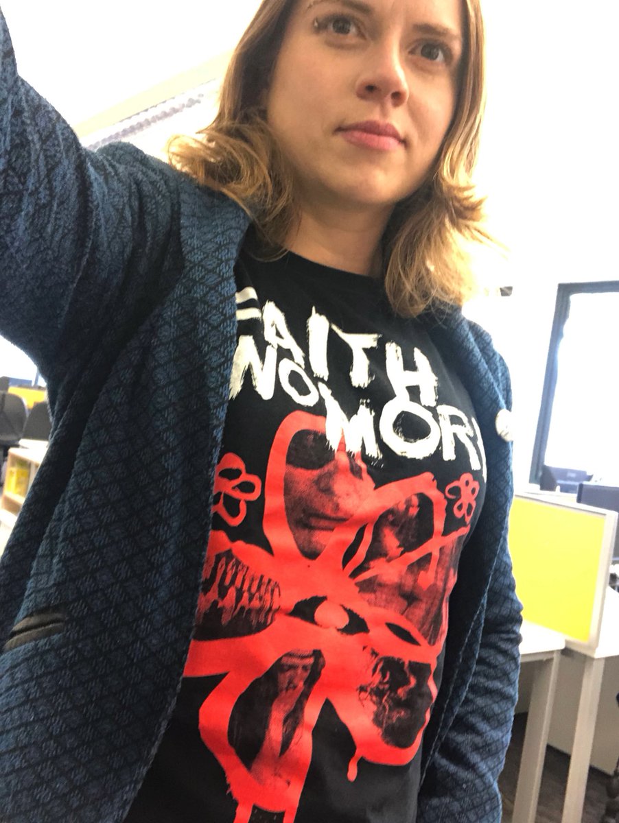 No one in the office to see it but here I am in my <a href="/FaithNoMore/">Faith No More</a> T for <a href="/BBC6Music/">BBC Radio 6 Music</a> #TShirtDay <a href="/steve_lamacq/">Steve Lamacq</a> how about a it if FNM later?? @shaunwkeaveny I miss you!!