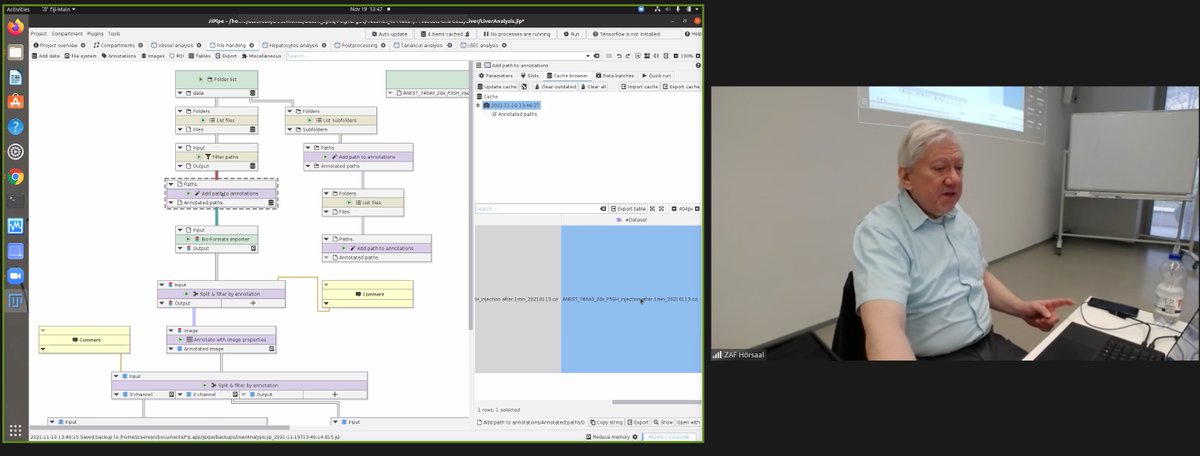 AppSysBio's tweet photo. Zoltan @zcseresn @AppSysBio @LeibnizHKI presenting brand new and @ImageJ-based analysis software JIPipe (https://t.co/QPh2Z5BvRV) to PhD students of collaborative research center @PolyTarget: Macro programming for everyone! https://t.co/vDXgFU5Hxu