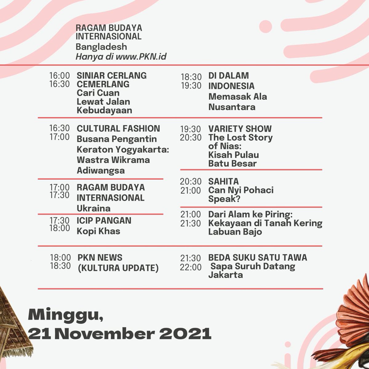 Saksikan keseruannya yang bakal menginspirasi kita tentang kebudayaan Indonesia.
Jangan lupa pantau terus indonesiana.tv dan PKN.ID ya. (1)
 
#GenerasiCerlang 
PKN2021 Indonesia