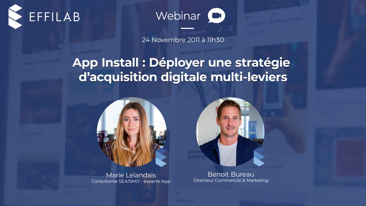 Effilab's tweet photo. Bloquez votre mercredi 24 novembre à 11h30 ! Marie Lelandais et Benoit Bureau, nos experts organisent un webinar #webikeo sur l'#App Install : déployer une stratégie d'acquisition #digitale multi-leviers

Pour vous inscrire, ça se passe par là ! ⬇️

https://t.co/JTdcDJg2Q5 https://t.co/WqZGnoiB8J