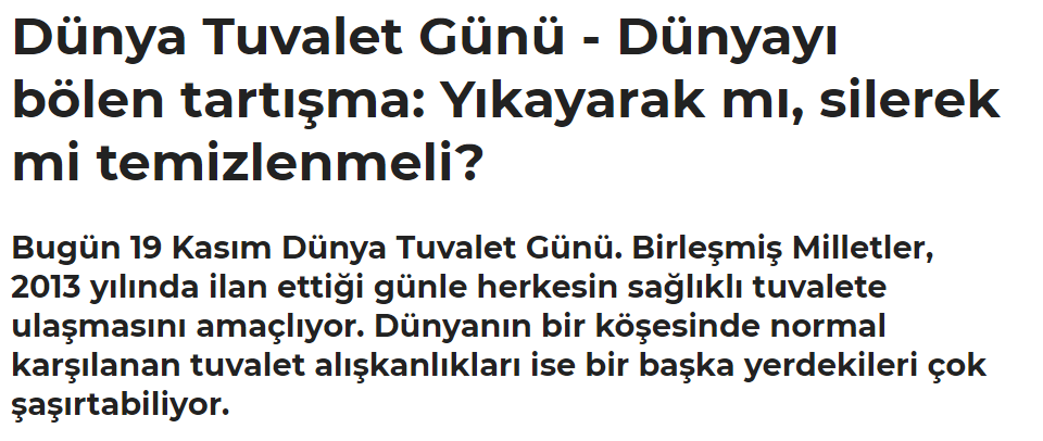 Bugün "Dünya Tuvalet Günü"

Dünya ülkelerine bakıldığında sanırım en iyi olduğumuz konu tuvalet.