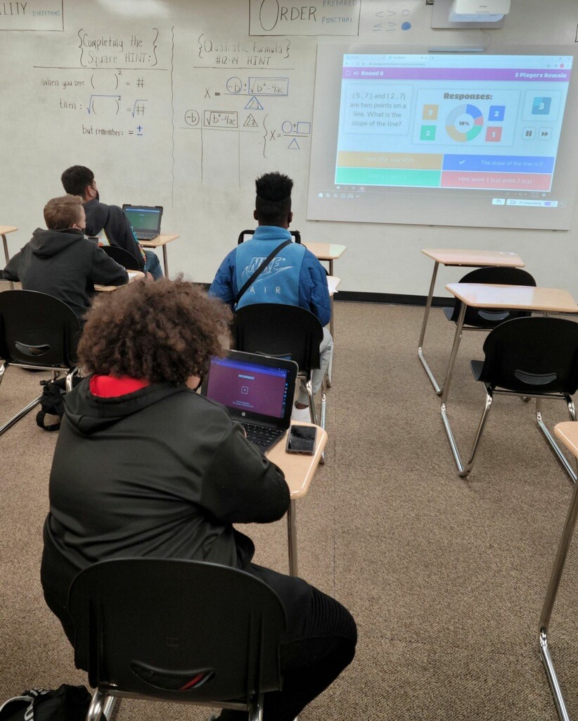WCHS_Warriors's tweet photo. Students in Mr. Mann's Algebra I class activate learning by reviewing how to find slope by playing an interactive game. #WarrenWill #GoMathWC https://t.co/a1krBmiO4r