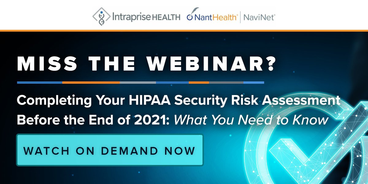 NantHealth's tweet photo. Weren't able to attend our #HIPAAOne webinar with @IntrapriseHLTH last week? Luckily, it's not too late to take a look!
Watch the webinar on-demand and gain insight on what you need to do to complete your HIPAA #SRA before the end of 2021. https://t.co/5Jf5GBZwRU https://t.co/NEymufaIdA