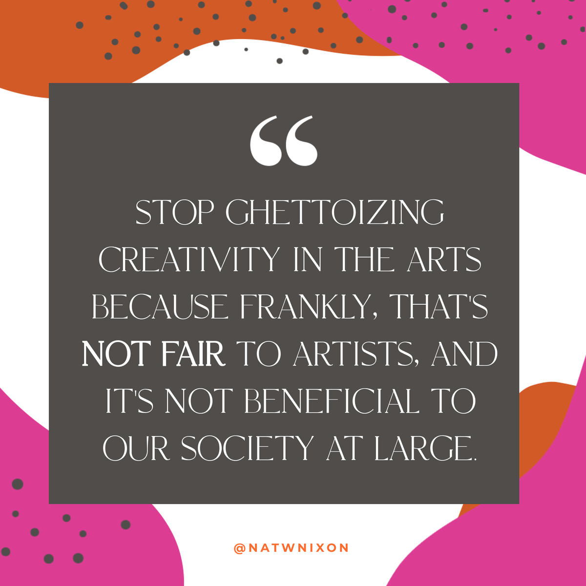 natwnixon's tweet photo. Stop ghettoizing creativity in the arts because frankly, that's not fair to artists & it's not beneficial to our society at large.
Check out https://t.co/vxKPUtCM24 & enjoy!
#TheCreativityLeap #CreativityLeap #curiosity #personaldevelopment #creativitybook #creativitycourse https://t.co/6Jd8HLWkmA