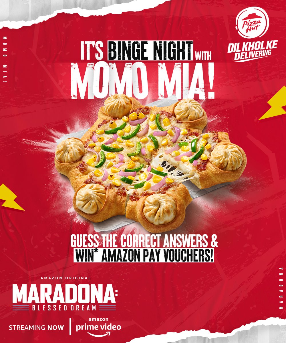 PizzaHutIN's tweet photo. #ContestAlert
Looks like your 'just one more episode’ will make you win a prize this time! 😉⚽🍕❤️
Type your answers in the comments section below and get a chance to win Amazon pay vouchers!
@PrimeVideoIN
#Collab #MaradonaOnPrime #Momomia #JustEpic https://t.co/xJNnnHfEFE