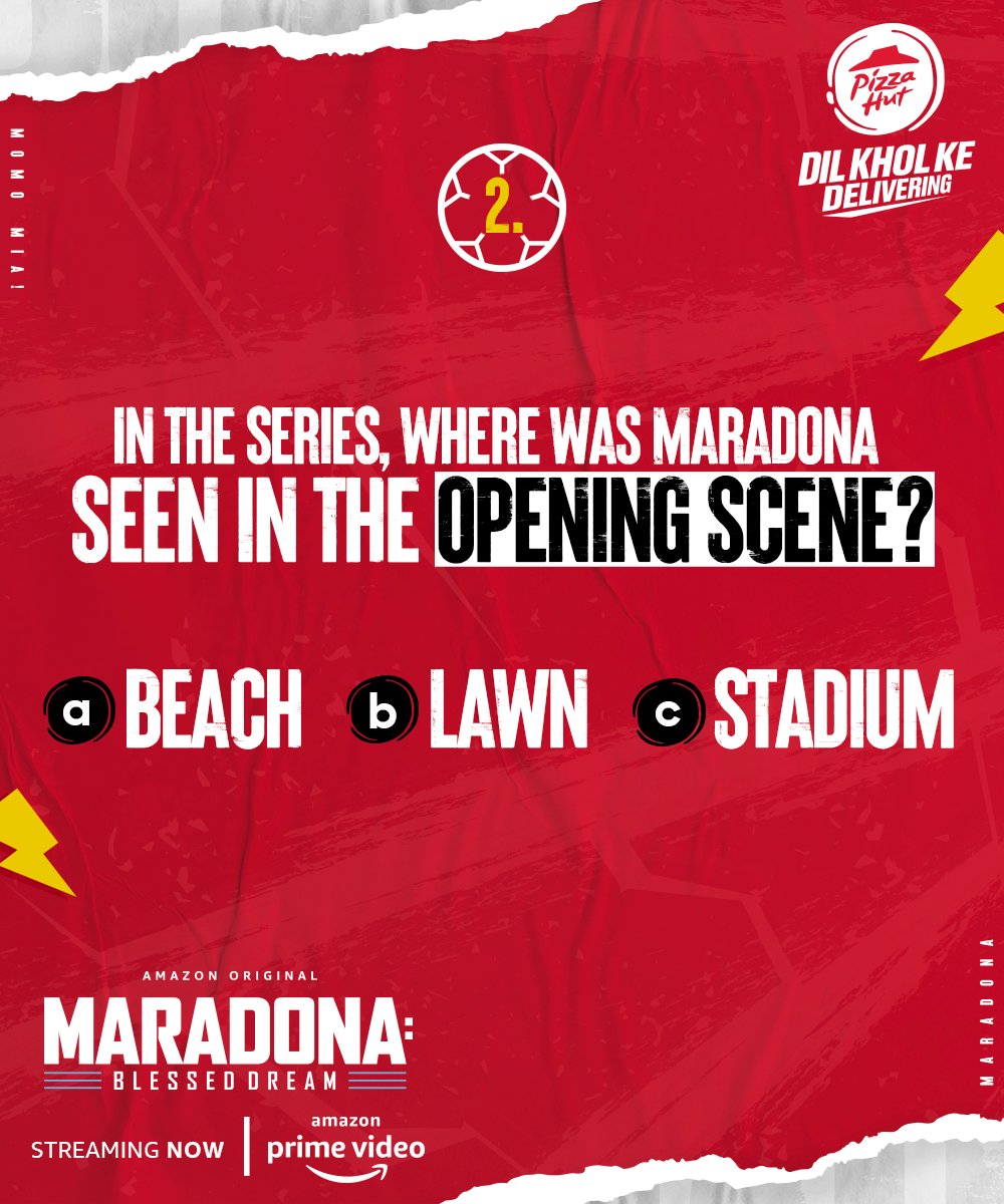 PizzaHutIN's tweet photo. #ContestAlert
Looks like your 'just one more episode’ will make you win a prize this time! 😉⚽🍕❤️
Type your answers in the comments section below and get a chance to win Amazon pay vouchers!
@PrimeVideoIN
#Collab #MaradonaOnPrime #Momomia #JustEpic https://t.co/xJNnnHfEFE