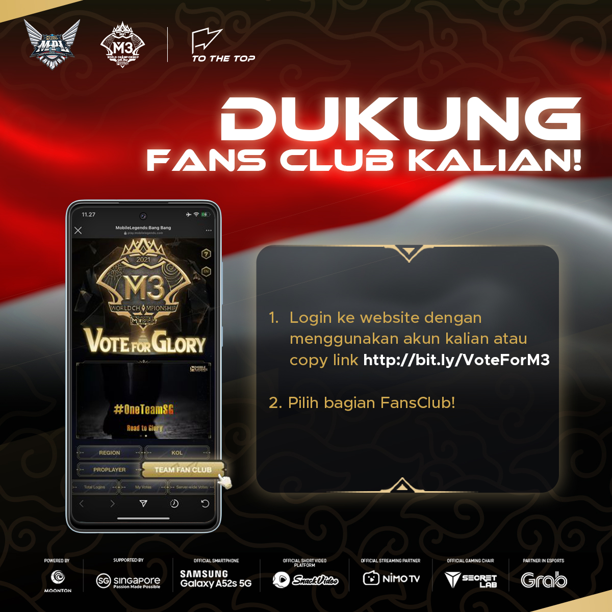 mplidofficial's tweet photo. Dukung Fans Club Kalian! ๐ฅ
Kalian bisa banget loh mendukung fans club favorit kalian dengan sangat mudah! Hanya dengan melakukan voting, fans club kalian bisa berjaya di peringkat pertama!
#WeOwnThis #NewEra #MLBB #MobileLegends #MLBBEsports #MobileEsports #MPLIDS8 #MPLID https://t.co/10RY9XxCph