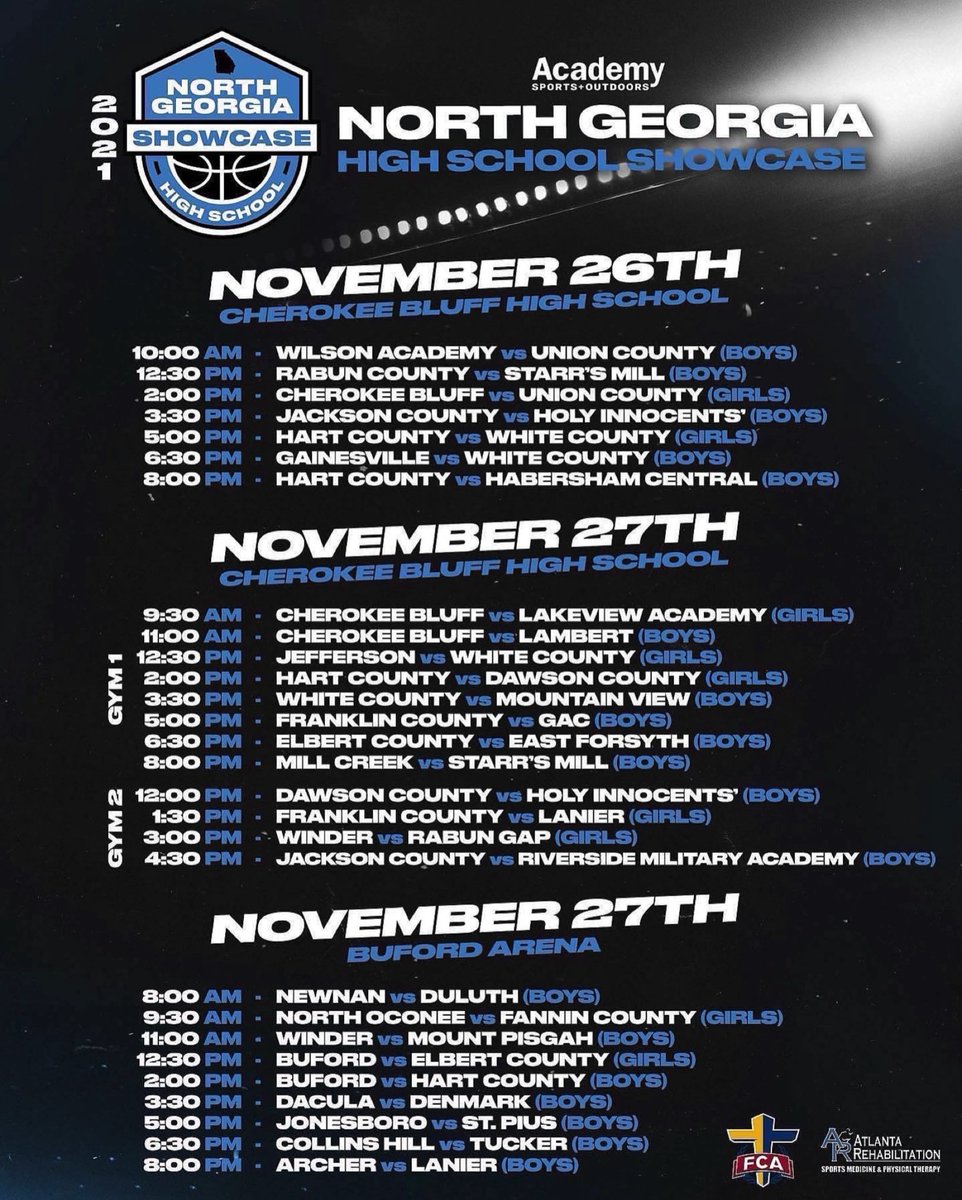 northgareport's tweet photo. #NorthGAHsShowcase 

🗓 November 27

🏢Cherokee Bluff High School 

✅ Media

✅ Top Players &amp; Top Teams

Last Game will tip off at 8:00pm Mill Creek Vs Starr’s Mill (Boys)

Don’t miss out on this event🔥🔥🔥

@MillCreek_MBB @StarrsMillBB https://t.co/yjZSpWOSGp