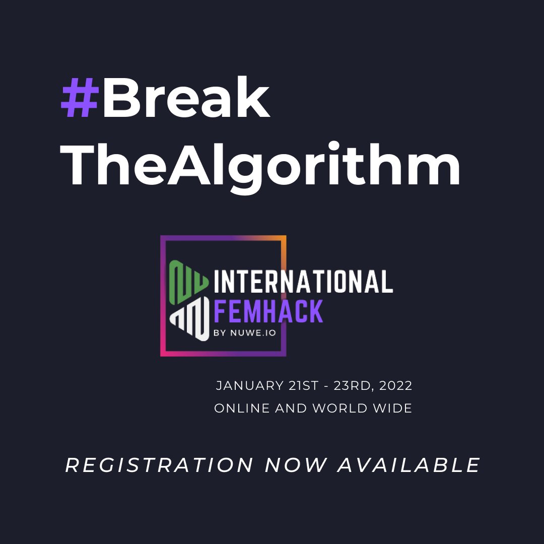 NuweIo's tweet photo. #FemHack
Let’s conquer 👩🏻💻
Register now for the FemHack Hackathon competition and the conferences 👇🏻
➡️ https://t.co/cpfvdt7C0K
Break the algorithm 💥
#FemaleInTech #WomenInStem #FemhackNuwe #Technology #NUWE #Hackathon #FemaleOnly #Competition #Conferences #Talks https://t.co/E4oCtypSfx