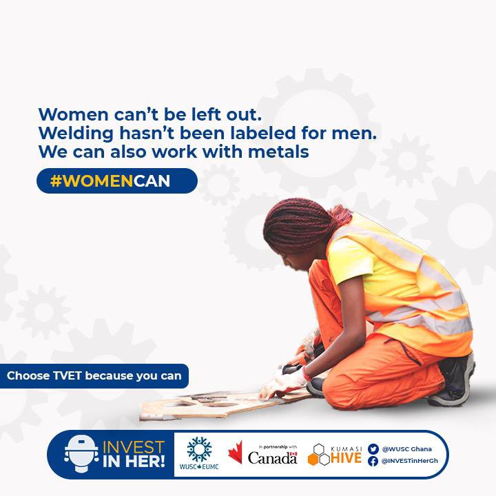 KumasiHive's tweet photo. Our commitment to support TVET aligns with our partnership with WUSC in the implementation of the #INVEST Project. Don't be left out in the campaign to support and encourage more women in TVET.
Let us support them because #WOMENCAN
#HiveImpact #INVESTInHer #INVESTProject https://t.co/3LRujgCMJ6
