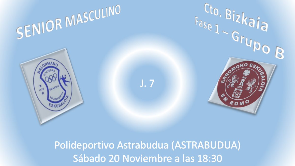 Septima jornada de la Fase 1 de la liga Bizkaia 2021-2022.

<a href="/SP_Erandio/">SP Erandio</a> vs <a href="/CBRomo/">Erromoko Eskubaloia</a>
Sábado 20 Noviembre 2021
#AstrabuduaArena a las 18:30

#vamonosAtomos
#eskubaloiaBizkaia 
#somosErandio
<a href="/erandioinfo/">Erandio Info</a>
<a href="/Erandiokoudala/">Erandioko Udala</a>
<a href="/fvbm/">fvbm/bef</a>