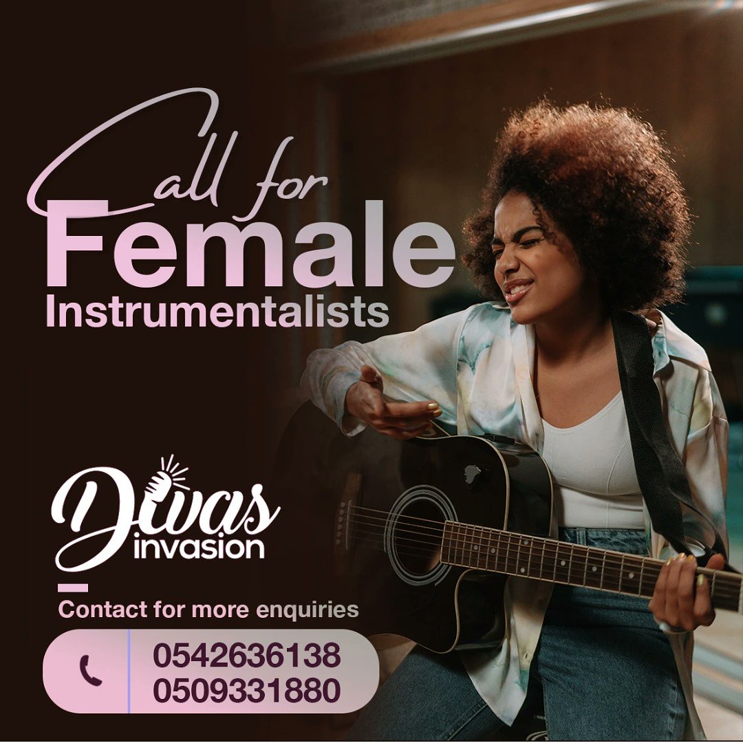 DivasInvasionGH's tweet photo. Hi Divas! We're calling on all female instrumentalists.

Yes, Divas Invasion is forming an all FEMALE BAND. Just fill the form and we will be in touch.👇
https://t.co/eTQ5Q9axPa.

Tag any female instrumentalists you know.

#DivasInvasion #allfemaleband https://t.co/oZJoT0dzsL