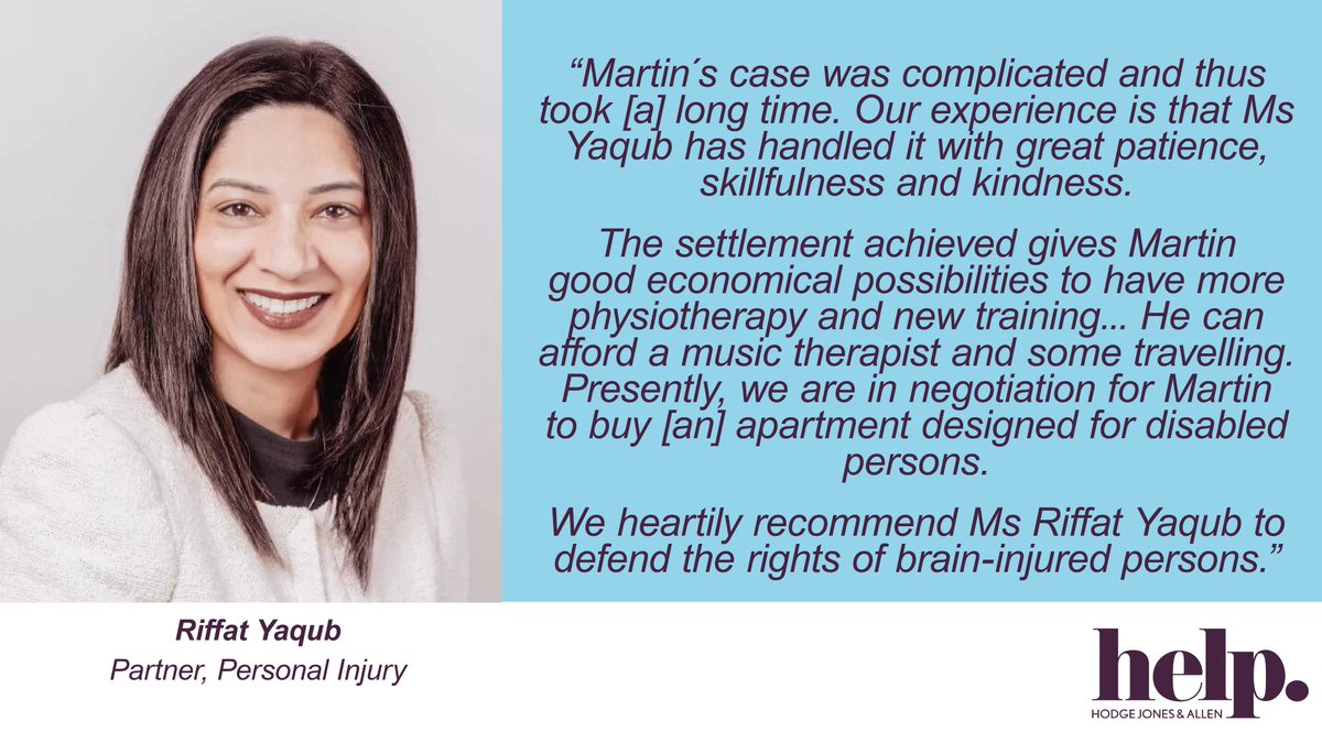 hodgejonesallen's tweet photo. This week’s #FeedbackFriday is for Riffat Yaqub, Partner in our @HJAPITeam. Riffat specialises in helping clients who have suffered a brain injury and this amazing feedback came from the parents of one of her clients. 

Read more about her:

https://t.co/BdXTWgxFUI https://t.co/fJxJKGnqpy