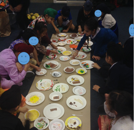 SevaSchool's tweet photo. Happy Gurpurab from Year Two.  Inspired by the story of Guru Nanak feeding the Yogis, we made our own langar to share using different types of paper and glue. https://t.co/WM1USaXSyf