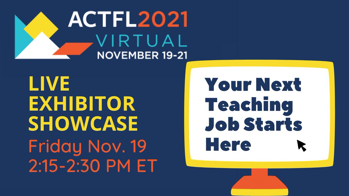 CarneySandoe's tweet photo. Are you thinking about a job search?
Come to our #ACTFL21 Showcase to learn everything you need to know about the K-12 job market and how to land a job you deserve.
TODAY AT 2:15 PM ET!
@ACTFL #LanguageChat #EdChat #ITeachSpanish #ITeachFrench https://t.co/h5npSlvYSU