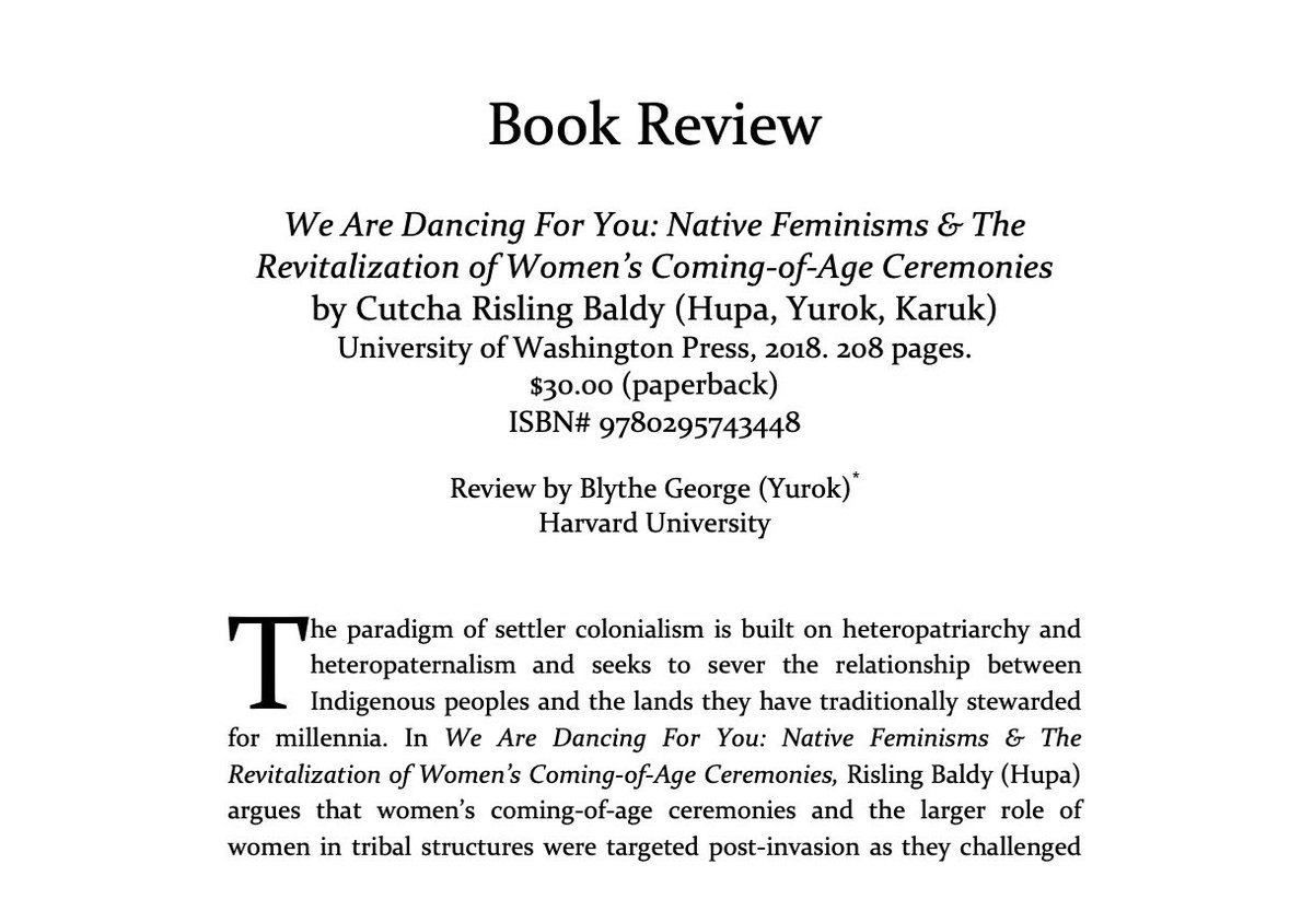 IJHRE's tweet photo. #BookRecFriday We Are Dancing For You: Native Feminisms & The Revitalization of Women’s Coming-of-Age Ceremonies by @cutchabaldy "is a critical analysis of settler colonialism and heteropatriarchy from end-to-end"
Read @TheOnlyBlythe full review at #IJHRE
https://t.co/3lB5yjRp0Q https://t.co/9p3wb2yRm3