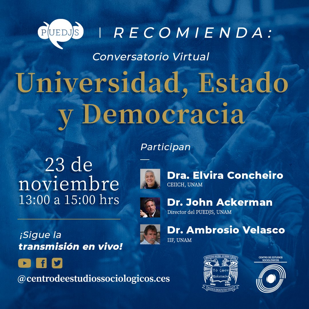 ¿Qué es y para que existe la autonomía universitaria?  ¿Cómo fortalecer la pluralidad y la participación en la <a href="/UNAM_MX/">UNAM</a>?🤔

Sobre esto debatirán nuestro director <a href="/JohnMAckerman/">John M. Ackerman</a> y los destacados universitarios Ambrosio Velasco y Elvira Concheiro con la moderación de <a href="/TafoyaEd/">Edgar Tafoya</a>.