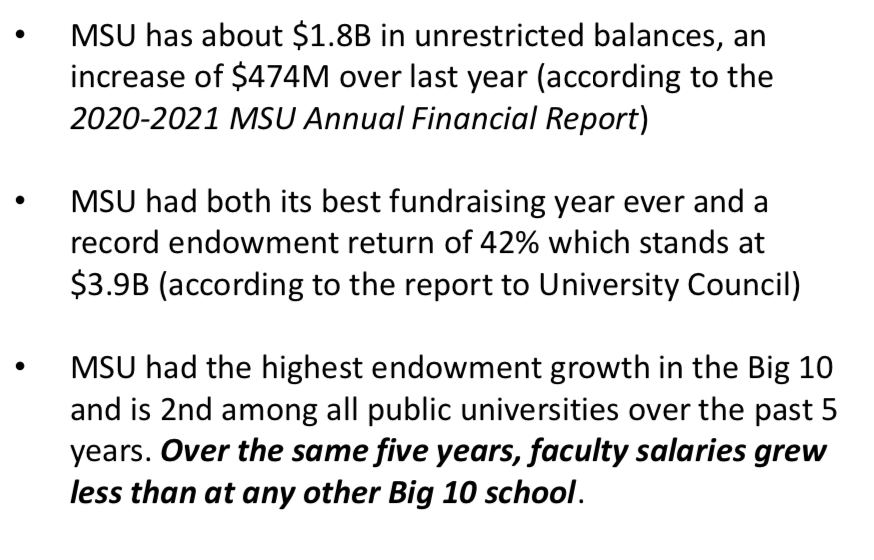ReclaimMSU's tweet photo. MSU's response: "The pandemic has been a struggle, including financially for a lot of individuals across the university and the university itself."

The numbers tell a different story. https://t.co/qHAeXp6sc9

Sign the petition: https://t.co/uPJVgxVel9 https://t.co/QaMnoqMtvo