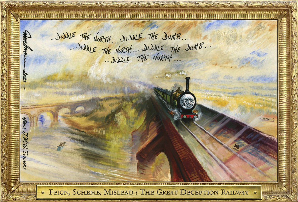 Tomorrow's #RoguesGallery cartoon, after #JMWTurner, for @Independent... #BorisJohnson #HS2 #NorthernPowerhouseRail #IntegratedRailPlan #LevellingUp #ToryLies