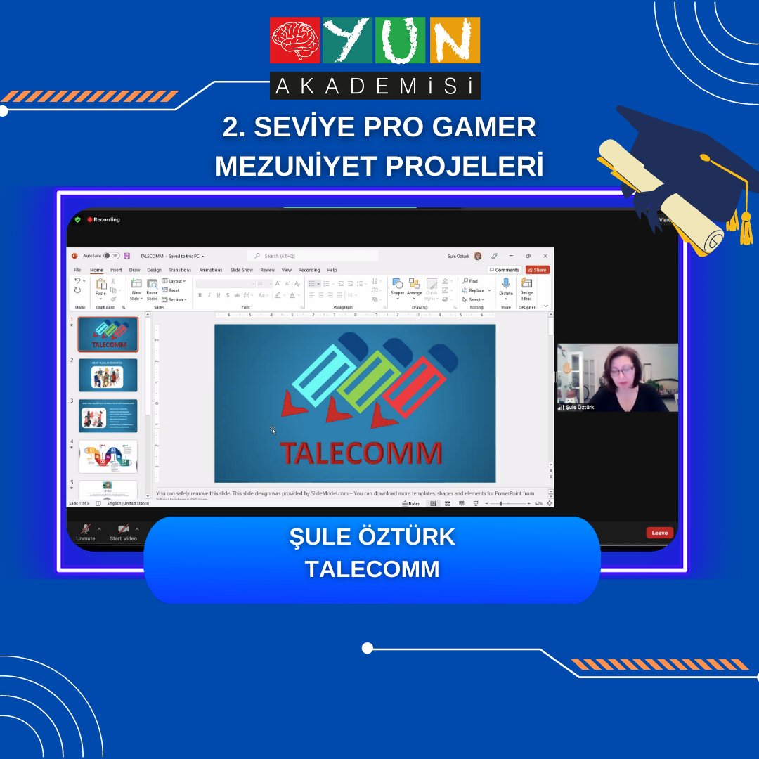 oyunakademisi's tweet photo. Oyun Akademisi 2. Seviye Pro Gamer Eğitimi Mezuniyet Gecesi başladı!🎓 🎓 🎓

Talecomm projesiyle Pro Gamer’ımız Şule Öztürk, sunumunu yaparak mezun oldu.🤩 🤩 🤩

Kendisini tebrik ediyoruz, Oyun Akademisi’yle yolculuğa devam!

#oyunakademisi #oyunlaştırma #progamer #expertgamer https://t.co/kDKrOktvcw