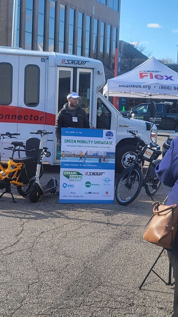 Peter Deppe of <a href="/kuhmute/">KUHMUTE</a> spoke. They are a Flint company making chargers for electric scooters, e-bikes, wheelchairs, &amp; more. 

Infrastructure for electric options makes it possible for people to choose something other than jumping in a car for a short trip! #GreenMobilityDetroit