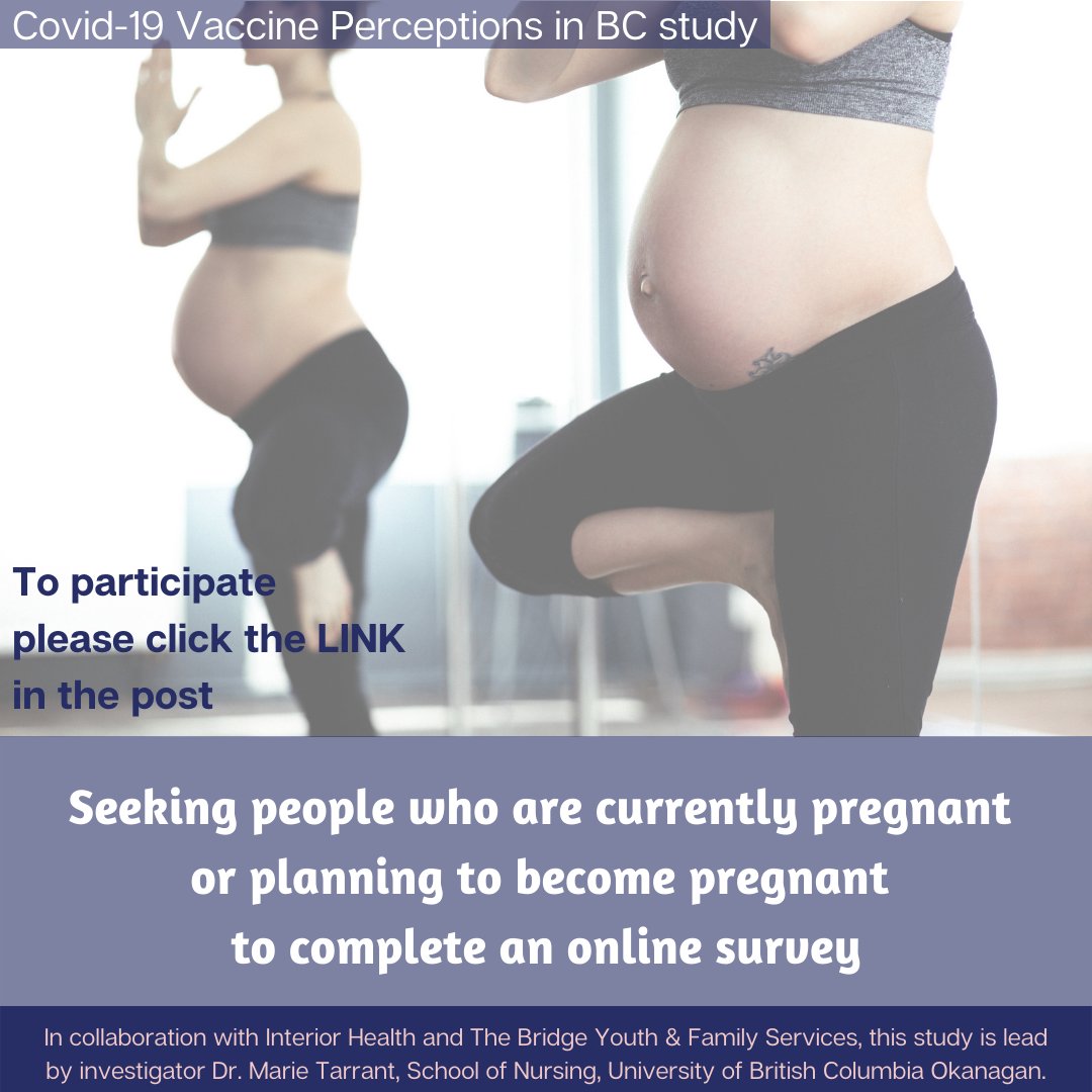 Interior_Health's tweet photo. If you are pregnant or planning to become pregnant, UBC researchers want to hear from you for a COVID-19 vaccine survey. Take the survey here: https://t.co/6YdmzgUJnW https://t.co/5p2CCL5w0H
