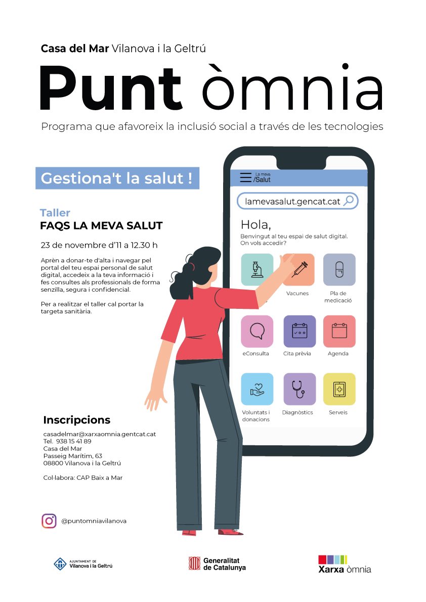 CAPIBaixaMar (@capibaixamar) on Twitter photo Si voleu aprendre a gestionar la vostra salut, apunteu-vos al taller “FAQS LA MEVA SALUT” organitzat per <a href="/omniavilanova/">Punt Òmnia Vilanova i la Geltrú</a> amb la col·laboracio del <a href="/CAPIBaixaMar/">CAPIBaixaMar</a>
Podeu fer les inscripcions a: casadelmar@xarxaomnia.gencat.cat Si voleu aprendre a gestionar la vostra salut, apunteu-vos al taller “FAQS LA MEVA SALUT” organitzat per <a href="/omniavilanova/">Punt Òmnia Vilanova i la Geltrú</a> amb la col·laboracio del <a href="/CAPIBaixaMar/">CAPIBaixaMar</a>
Podeu fer les inscripcions a: casadelmar@xarxaomnia.gencat.cat