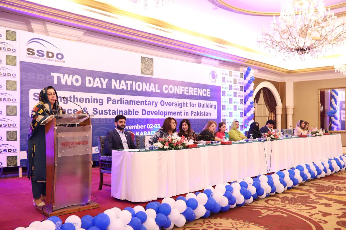 SSDOPakistan's tweet photo. Honorable Member Sindh Assembly Sharmeela Farooqi addressing the session on Role of Women in building peace &amp; sustainable development during National Parliamentary Conference organised by SSDO. #peace #women #sdgs @sharmilafaruqi @BBhuttoZardari @unwomen_pak @SindhSDGs https://t.co/Z3J4JzjNC0