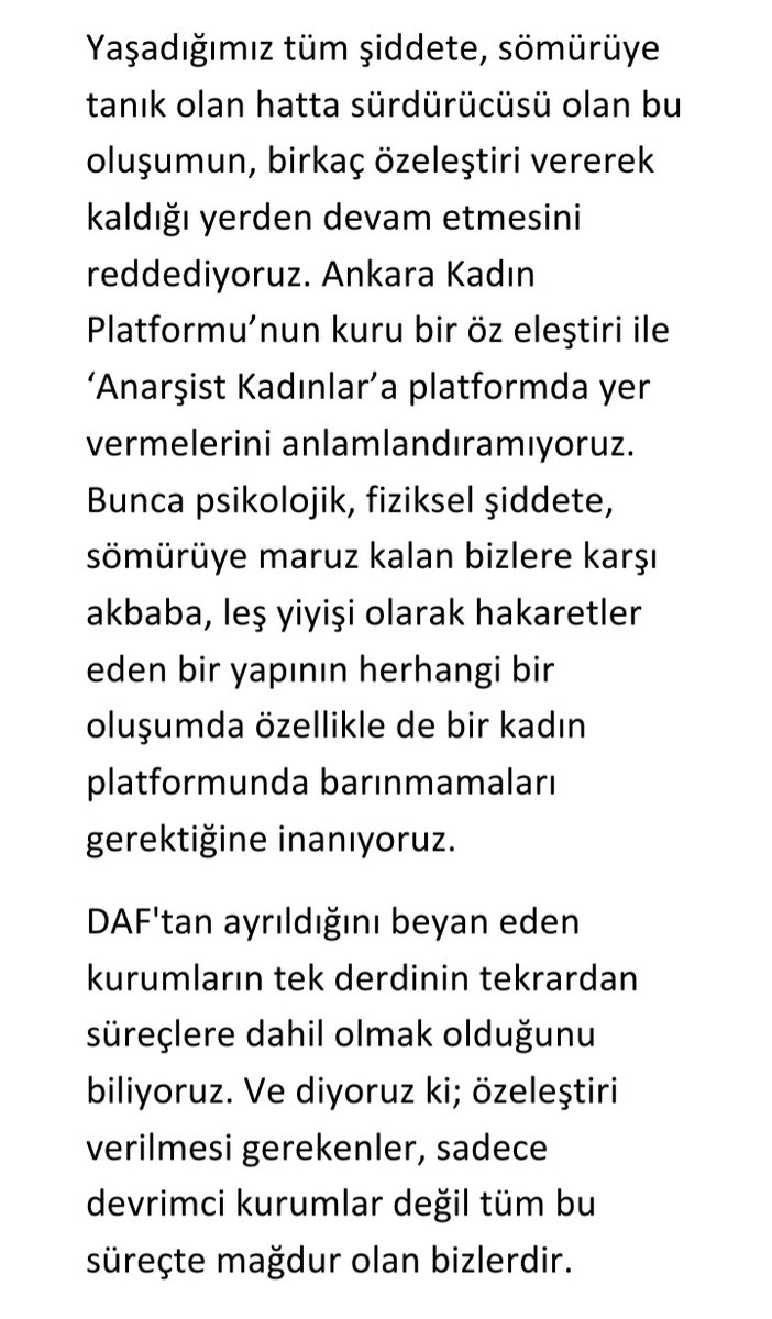 Ankara Kadın Platformu'nun Anarşist Kadınlar'a destek vermesine dair metnimizdir: