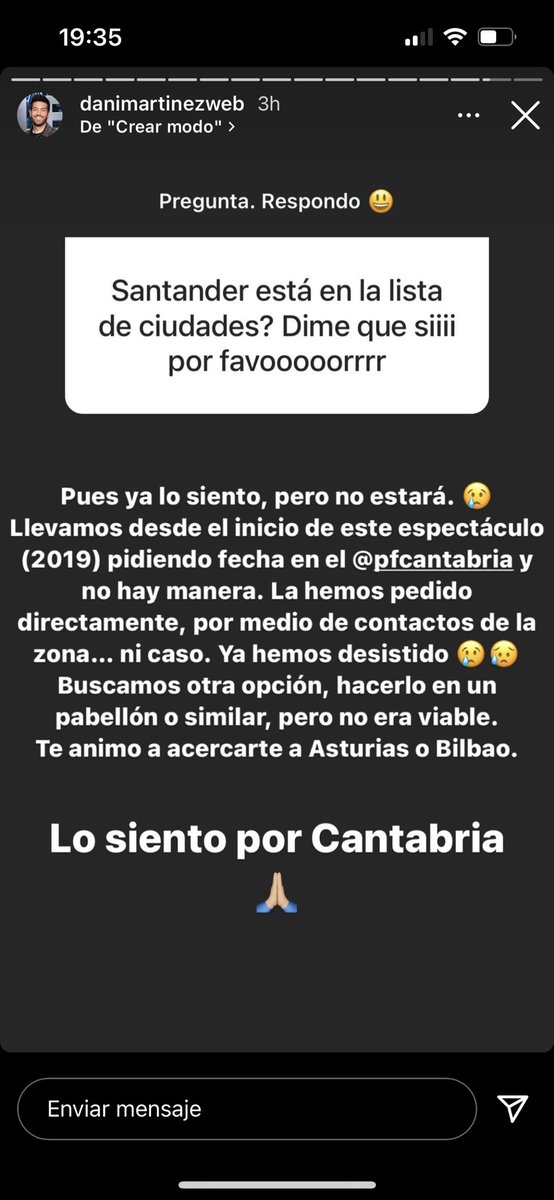Raquelco96's tweet photo. @RevillaMiguelA @PFCantabria un artista que quiere venir a actuar a cantabria, no solo eso, si no que lo intenta varias veces y ¿no se le va a dar la posibilidad? https://t.co/DKGhOlND7U