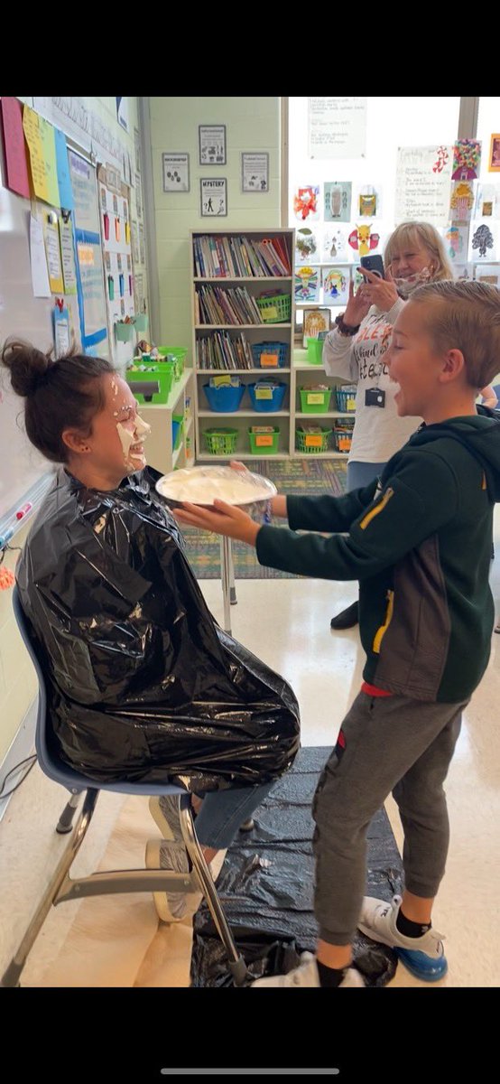 MrsWilliamsHCSD's tweet photo. Offering to let them pie their teachers for their 3rd mystery prize seemed like a fun idea at the time….until they earned it! @Brookwood_HCSD https://t.co/C2lzh6bDOg