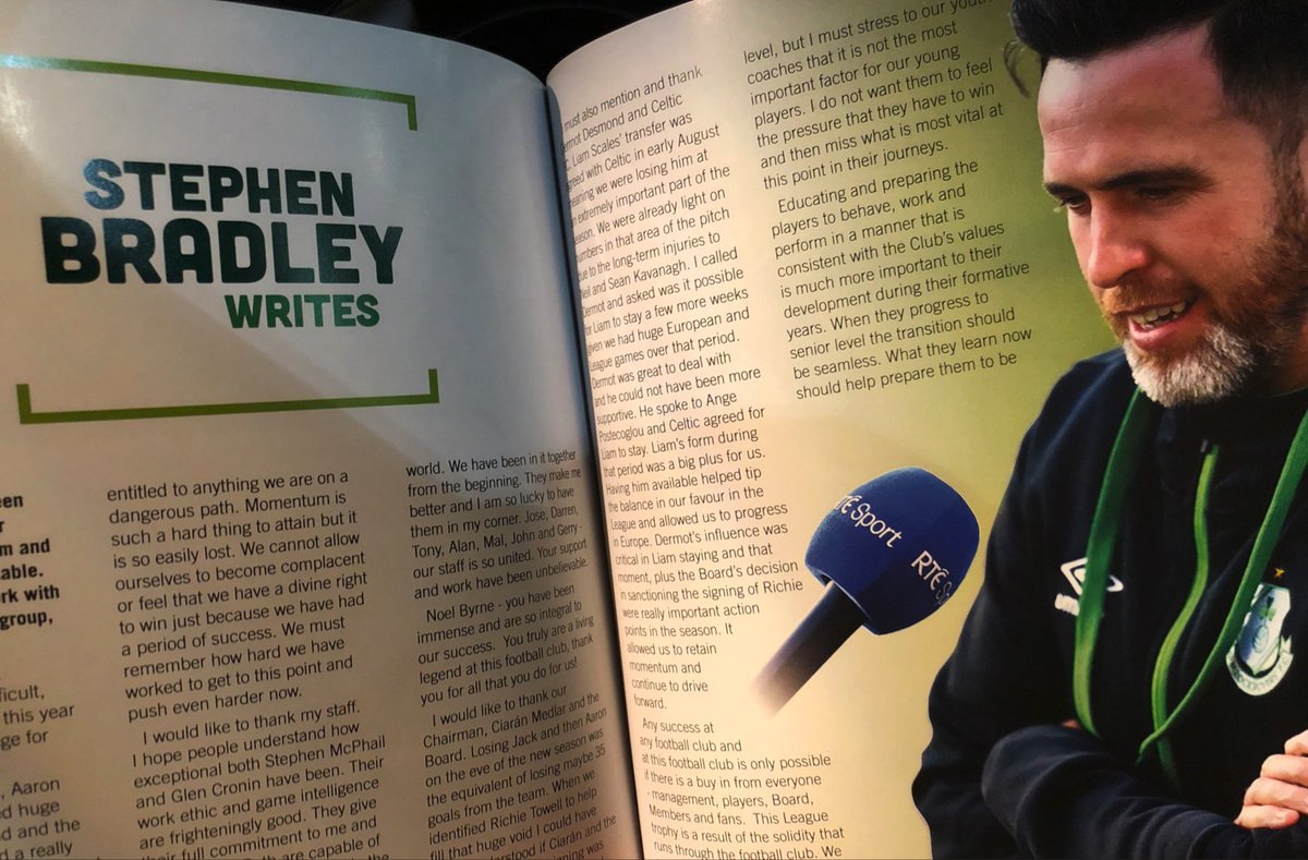 macdarabueller's tweet photo. #programmenotes Stephen Bradley in tonight’s @ShamrockRovers Champions 2021 book “Talent alone does not win trophies. Creating an environment where core values such as togetherness, spirit and a ferocious hunger to work can thrive, win leagues & breed success” https://t.co/B1I4DC5s4R