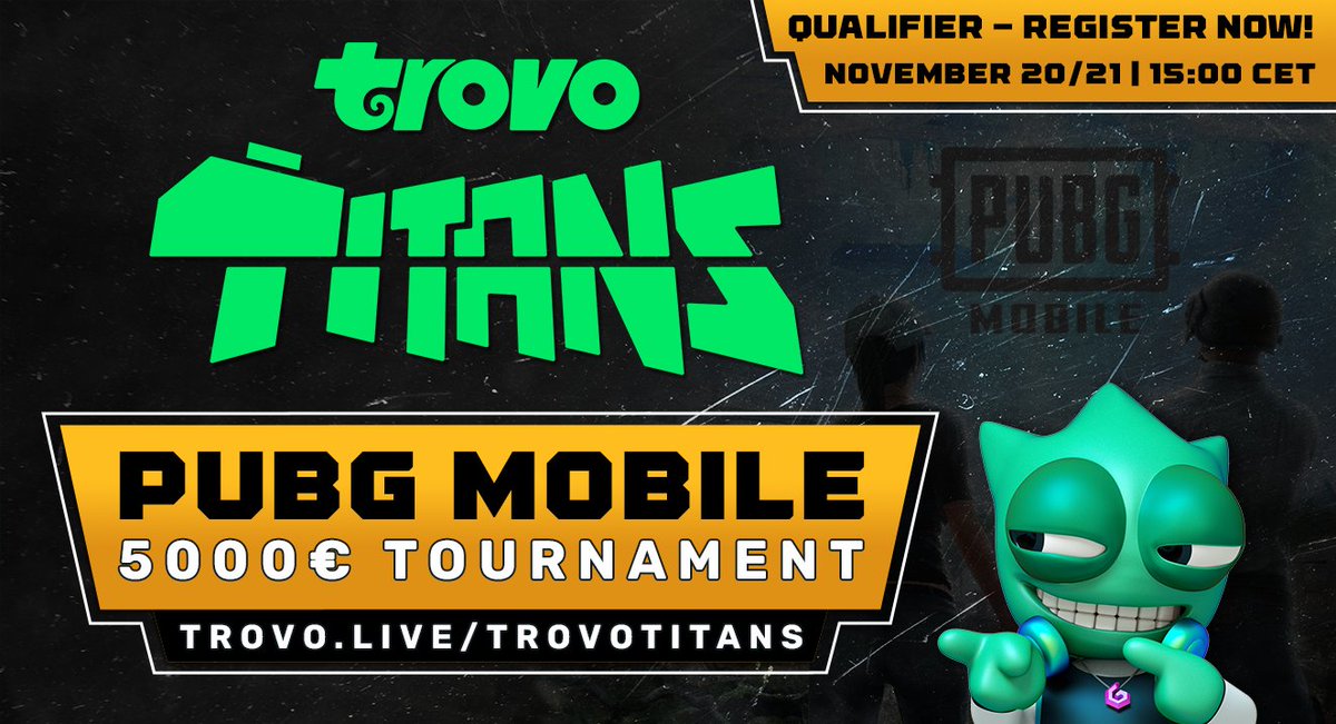 There are still alot of open spots left for this weekends 5.000€ Trovo Titans EU PUBG Mobile tournament!

Sign up now for #PUBGMOBILE if you're from the EU Region.

Qualifier 1 Saturday
challengermode.com/s/TrovoTitansE…

Qualifier 2 Sunday
challengermode.com/s/TrovoTitansE…