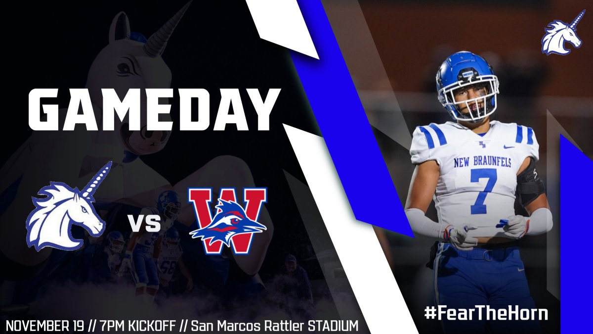 NBUnicornFB's tweet photo. 🚨🚨GAMEDAY🚨🚨
🏟San Marcos (Rattler Stadium)
🕖7:00 p.m.
🆚Westlake 
#WeBelieve 
#FearTheHorn
#SWARM
@NBISDAthletics https://t.co/EnlWob4SUU