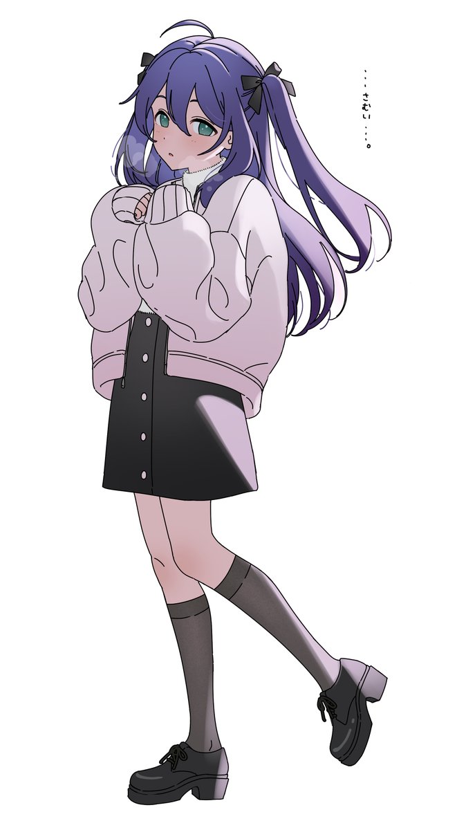 mochizuki anna 1girl solo long hair ahoge purple hair socks white background  illustration images