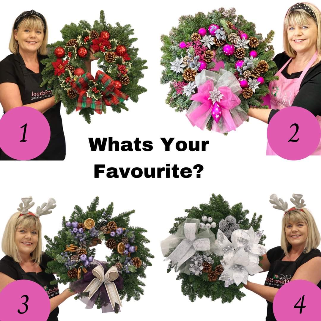 FlowerSchoolIE's tweet photo. So Tell Us - What is your Favorite Design ??? #Christmaswreaths #christmasgift #ChristmasCraft https://t.co/D1ytMN2EC6