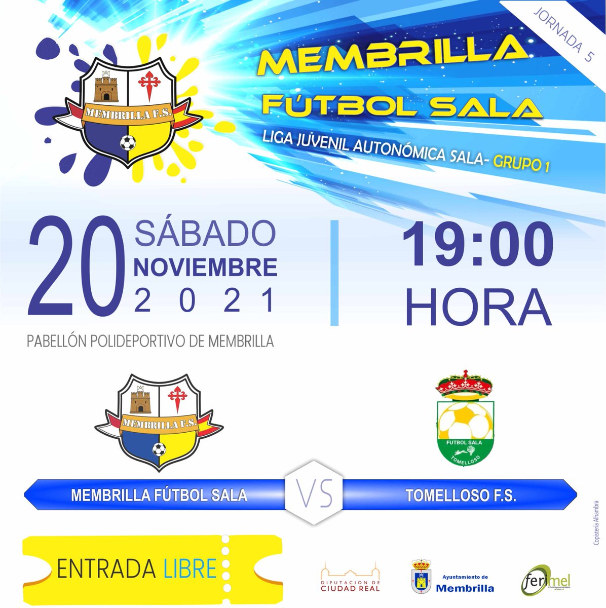 El Juvenil vuelve a jugar en casa después de 2 jornadas como visitante, en las que ha conseguido un empate y una victoria.
El equipo necesita vuestro apoyo para que los 3 puntos se queden en casa⚽💪🏼
¡Por nuestros colores, por nuestro pueblo!

#VamosMembrilla💙💛⚽💪🏼👏🏼
