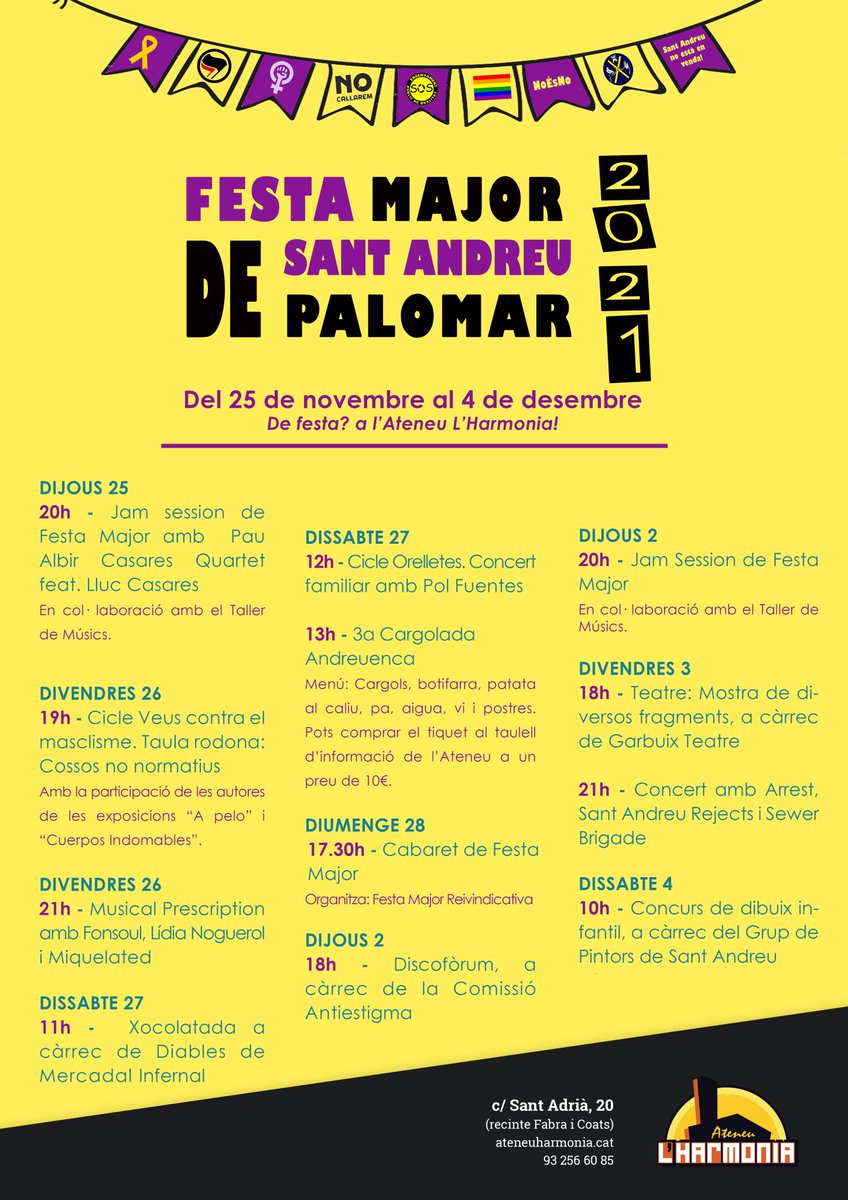6 dies i donem el tret d'inici als actes organitzats per la Comissió de Programació de l'Ateneu en el marc de la Festa Major de #SantAndreu!💥💥❄️❄️