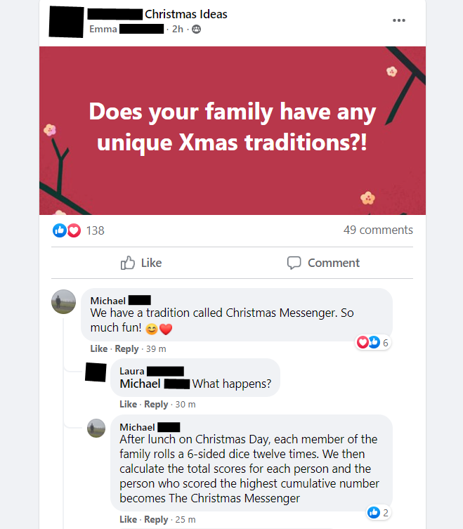 Michael1979's tweet photo. Shared one of my family's magical Christmas traditions in this Facebook group today 🎄👍 https://t.co/ILSgA9Cy7A