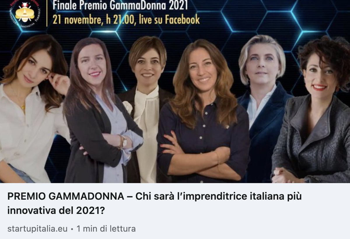GammaDonna ๐ (@gammadonna_) on Twitter photo #PREMIOGAMMADONNA Chi sarร  lโimprenditrice italiana piรน innovativa del 2021? Il #21novembre ore 21 dagli studi TV <a href="/QVCITALIA/">QVC Italia</a> sarร  svelata la vincitrice del Premio che, dal 2004, contribuisce a ridurre il #gendergap in campo socio-economico. <a href="/startup_italia/">StartupItalia</a> startupitalia.eu/agenda/premio-โฆ #PREMIOGAMMADONNA Chi sarร  lโimprenditrice italiana piรน innovativa del 2021? Il #21novembre ore 21 dagli studi TV <a href="/QVCITALIA/">QVC Italia</a> sarร  svelata la vincitrice del Premio che, dal 2004, contribuisce a ridurre il #gendergap in campo socio-economico. <a href="/startup_italia/">StartupItalia</a> startupitalia.eu/agenda/premio-โฆ