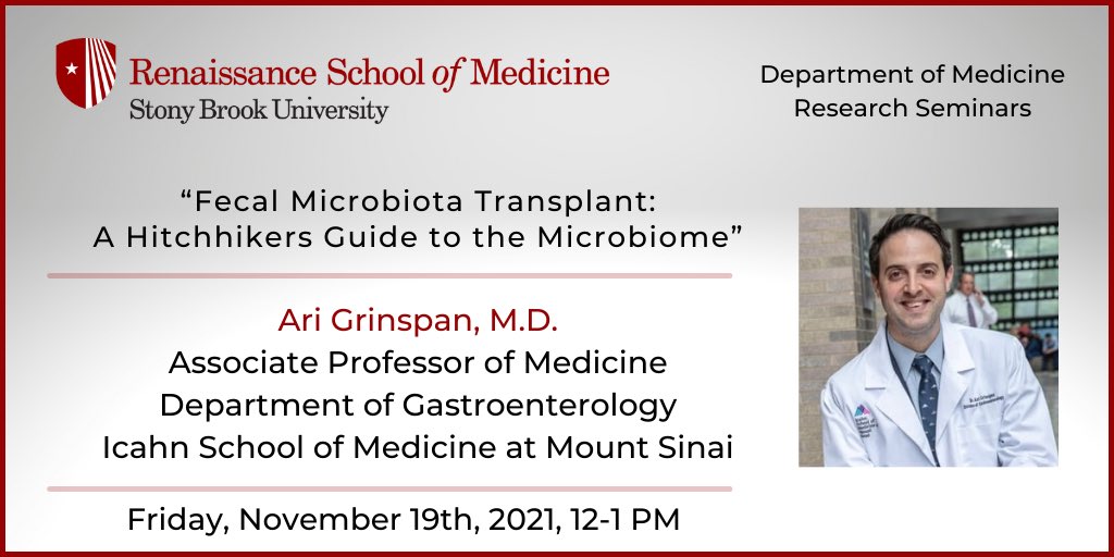 Friday #research seminar w. @grinsa01 @IcahnMountSinai today at noon, zoom info: bit.ly/33pADwb #microbiome #GITwitter