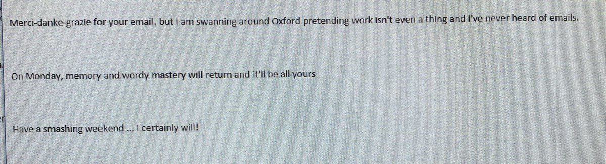 squareblades's tweet photo. Probably the best out of office I’ve ever received!!! Thank you https://t.co/2mMO3jd5zE