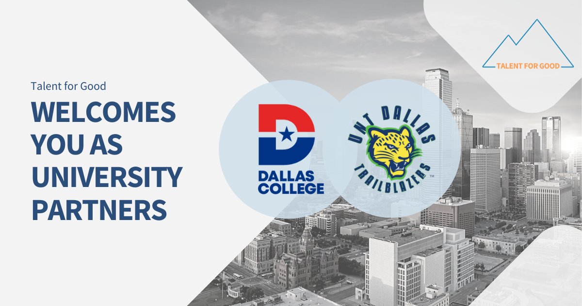 cloud4good's tweet photo. We’re excited to welcome @UNTDallas and @dallascollegetx as Talent for Good University Partners!

Learn more about the partnership, and how the program is helping fill the gap in talent in the @SalesforceOrg ecosystem. 
https://t.co/waG46X07eP
 #TalentforGood #salesforcejobs https://t.co/FrmmXREWNz