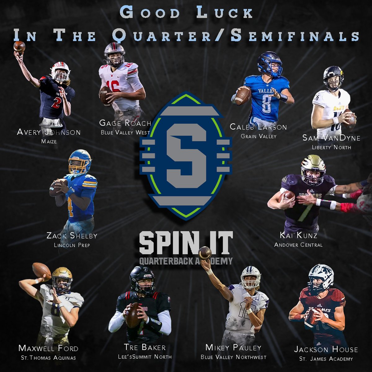 IT’S GAMEDAY FOR THESE 10 DUDES. GOOD LUCK TONIGHT. LEAD YOUR TEAMS AND LET IT RIP. THANKS FOR LETTING US BE A PART OF YOUR JOURNEY. #SpinItQB