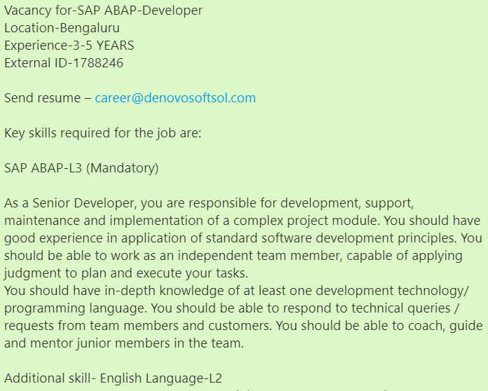 denovosoftsol's tweet photo. #denovojobs #denovo
Vacancy for-SAP ABAP-Developer
Location-Bengaluru
Experience-3-5 YEARS
External ID-1788246

Send resume – career@denovosoftsol.com
#SAP #SAPABAP #sapsupport #sapmodule #SAPPP  #programminglanguage #softwaredeveloper #saphana #ABApcoding  #abapconsultant https://t.co/kvdJm8XGX3