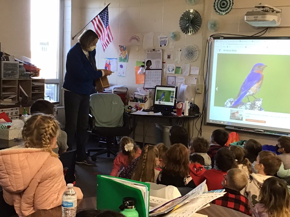 lmuellerTMP's tweet photo. Wonderful guest speaker this morning who also happens to be a #PrairieProud grandparent! Ms. White showed us several Missouri birds that we can be on the lookout for at our school bird feeders. #cpsbest #placedbased https://t.co/ry53lrPWD0