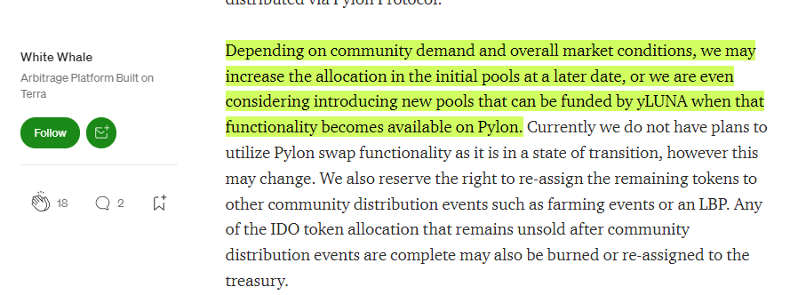 Pryzm_Zone's tweet photo. $MINE 🤝 $WHALE 🤝 $PRISM

@WhiteWhaleTerra may use $yLUNA pools on @pylon_protocol once live. This would bolster the $WHALE warchest with lots of $LUNA and allow you to get $WHALE tokens whilst keeping your full $LUNA exposure and having liquid $pLUNA!

https://t.co/0GawyqNVdV https://t.co/sTdp3hsAgL