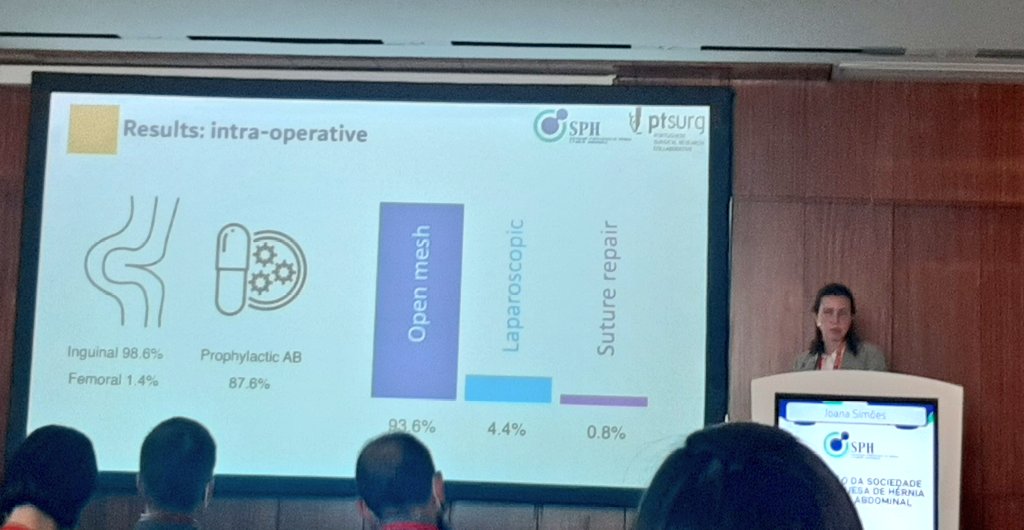 @JoanaffSimoes opening the 1st meeting of Sociedade Portuguesa de Hérnia e Parede Abdominal presenting PINE results 🇵🇹😷 Discussion points: ➡️ better informed consent from patients ➡️ improvement of postoperative pain management ➡️ need for a better patient centered QoL score